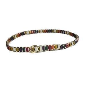 Vintage Charter Club Leather Belt Tan with Turquoise Interlocking Buckle Up 41"